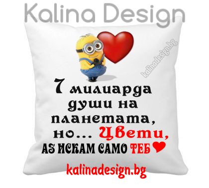 Възглавничка 7 милиарда души на планетата, но... Цвети, АЗ ИСКАМ САМО ТЕБ.