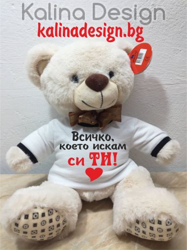 Плюшено мече с надпис Всичко, което искам си ТИ!