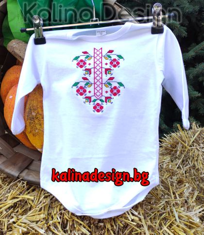 Бебешко боди с бродерия българска Шевица модел 6 дълъг ръкав