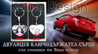 Ключодържател сърце двулицев със снимки по Ваш избор!