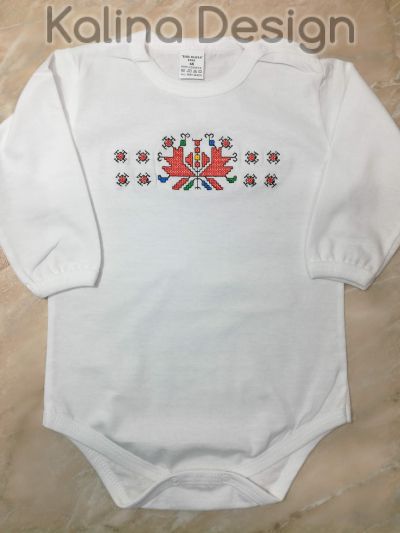 Бебешко боди с бродерия българска Шевица модел 3 дълъг ръкав