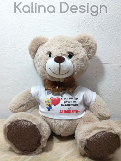 Плюшено мече с надпис 7 милиарда души на планетата, но аз искам теб!