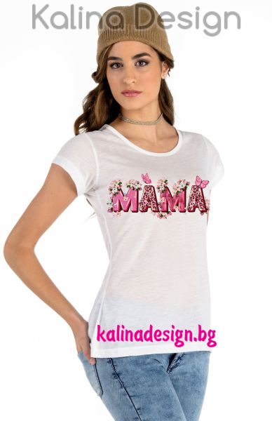 Дамска тениска с надпис МАМА флорален
