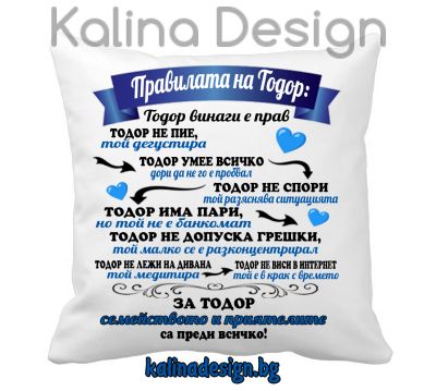 Възглавничка с надпис - Правилата на Тодор