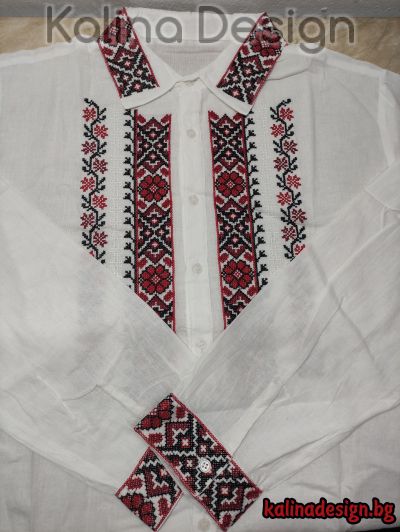 Мъжка памучна риза с бродерия  Шевица - модел 3
