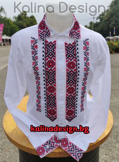Мъжка памучна риза с бродерия  Шевица - модел 3