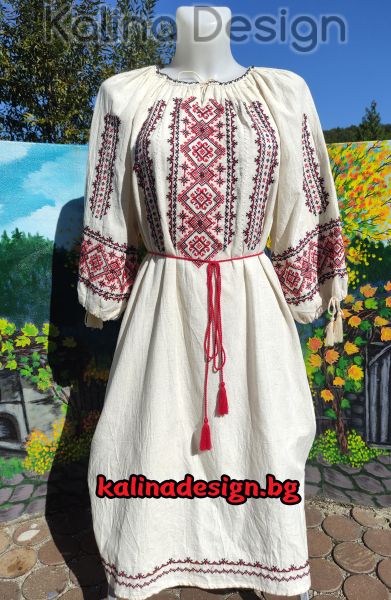 Дамска ленена рокля с бродерия ШЕВИЦА